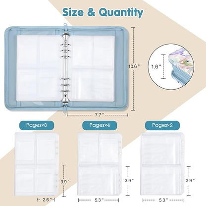 Jewelry Travel Organizer Case, PU Leather Portable Jewelry Storage Book with Transparent Pockets Zipper Bag for Necklaces, Earrings, Bracelets(48 Grids+48 Thicken PVC Bags),WatercolourBlossoms