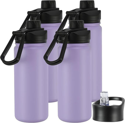 16 oz Insulated Water Bottle with Straw Lids, Stainless Steel Kids Water Bottles for School, Double Wall Vacuum Metal Water Bottle with Straw & Wide Mouth Lid, Lavender 4 Pack