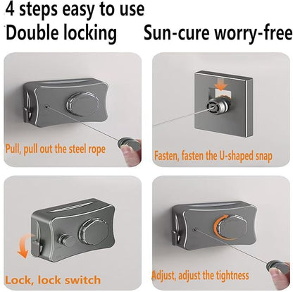 Anti-Sagging Clothes Line Thickened Steel Wire Retractable Clothesline Heavy Duty Clothesline Wall Mounted Gun Grey Finished