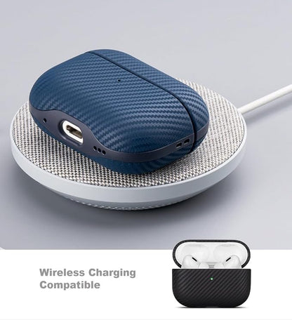 LOPIE Leather Case for AirPods Pro 2nd Generation - Handmade AirPods Pro 2 Case Cover - Made of Real Leather - Protective Hard Shell Cover - Carbon Fiber Style - Wireless Charging Compatible - Black