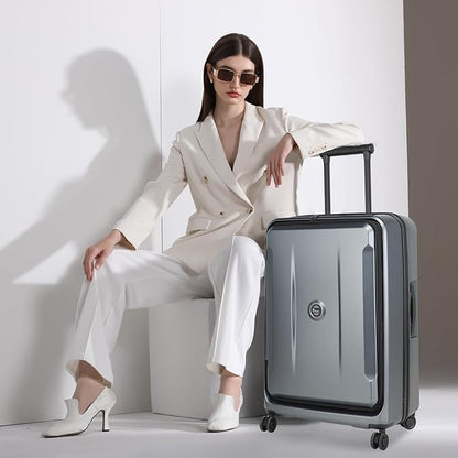 28 Inch Luggage with Spinner Wheels & TSA Lock, Expandable PC Hardside Large Checked Luggage with Top Opening, Durable Lightweight Rolling Suitcase, Gray