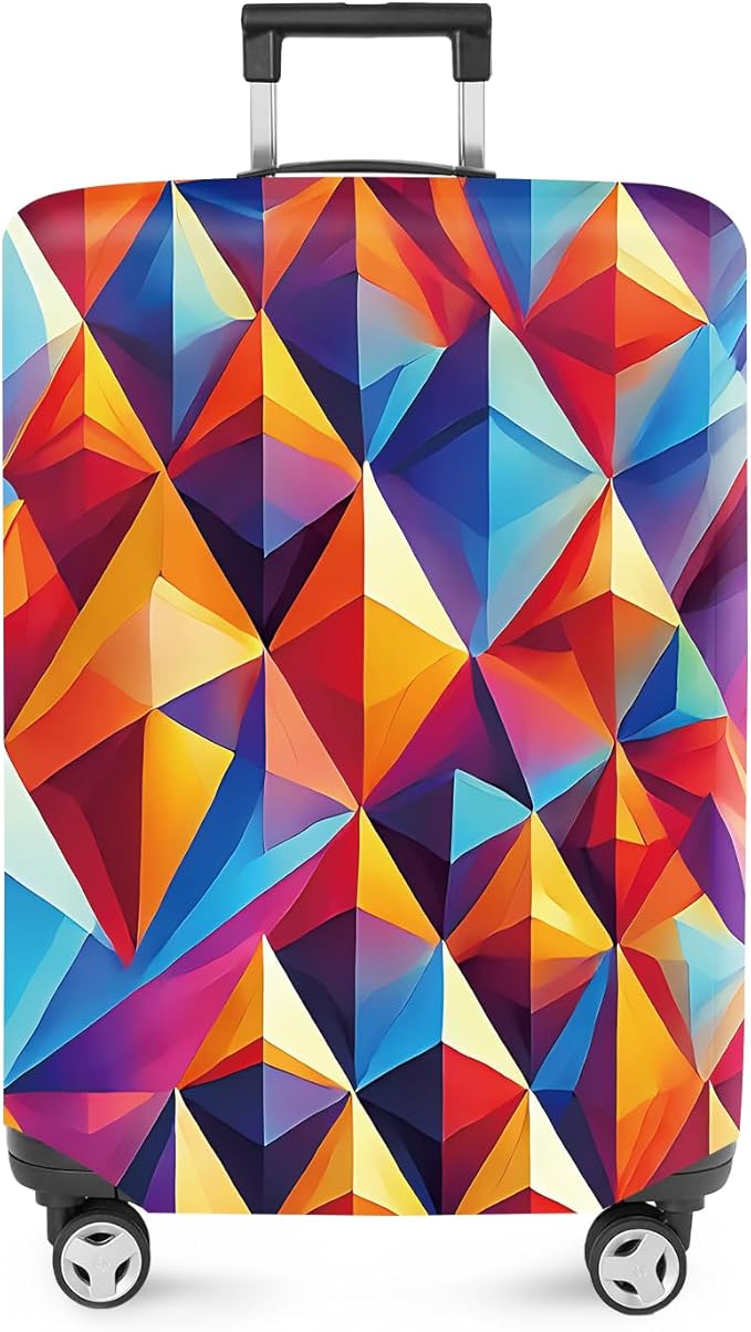 ANNA QUEEN Colorful Geometric Luggage Cover, Abstract Prism Pattern Suitcase Protector, Stretchable, Washable Travel Cover for 32-34 Inch Luggage, Bright, Durable & Eye-Catching