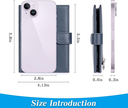 Passport Holder for Travel Women RFID Blocking Genuine Leather Passport Wallet with Card Slots, Zipper Coins Pocket, Cash Holder, Navy Blue