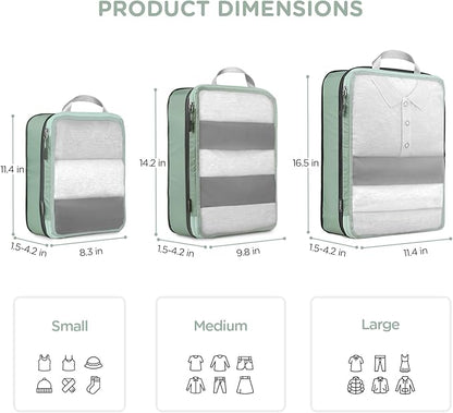 Cipway Mesh Compression Packing Cubes, Ultralight See Through Luggage Organizer Bags, Travel Essentials for Carry on Suitcase（3 Pcs,Sage Green）