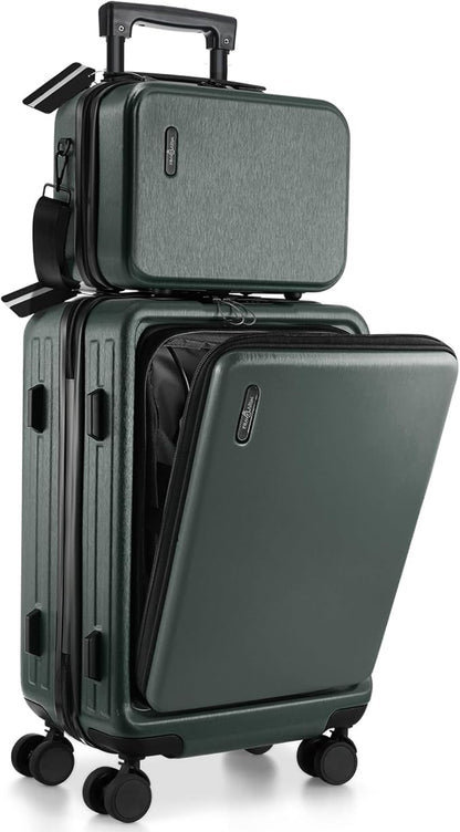 20 Inch Carry On Luggage 22x14x9 Airline Approved, Carry On Suitcase with Wheels, Hard-shell Carry-on Luggage, Durable Luggage Carry-On, Green Small Suitcase with Cosmetic Case