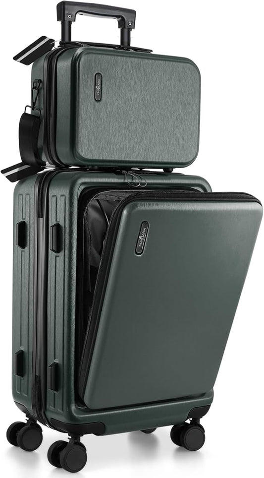 20 Inch Carry On Luggage 22x14x9 Airline Approved, Carry On Suitcase with Wheels, Hard-shell Carry-on Luggage, Durable Luggage Carry-On, Green Small Suitcase with Cosmetic Case