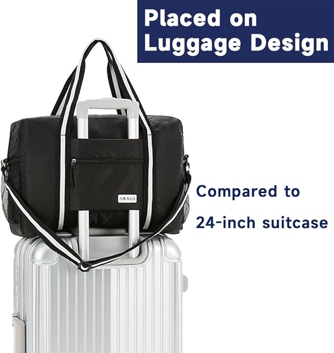 Arxus Foldable Tote Bag for Travel Expandable Lightweight Carry On Luggage 22L Packable Duffle Bag for Traveling