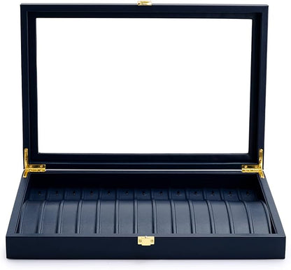 Oirlv Premium Blue Leather Necklace Bracelet Organizer Tray with Acrylic Lid Jewelry Display Case Drawer Insert Jewelry Organizer for women