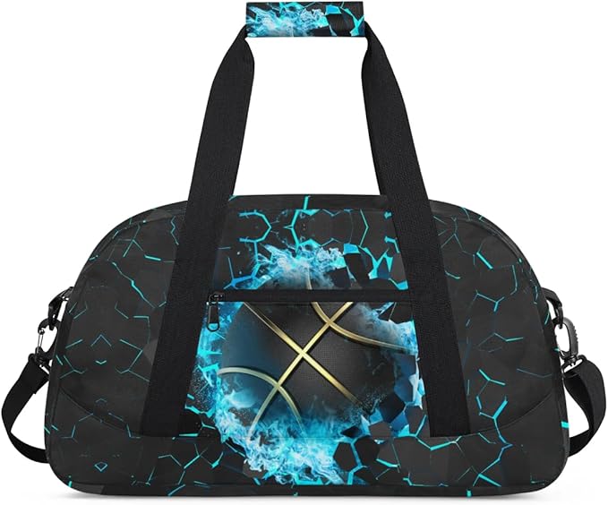 Blue Basketball Kids Duffel Bag for Boys, Sport Ball Sports Gym Bag Overnight Travel Weekender Bag Lightweight Carry On Sleepovers Bag for School Practice Gymnastics