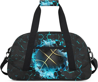 Blue Basketball Kids Duffel Bag for Boys, Sport Ball Sports Gym Bag Overnight Travel Weekender Bag Lightweight Carry On Sleepovers Bag for School Practice Gymnastics