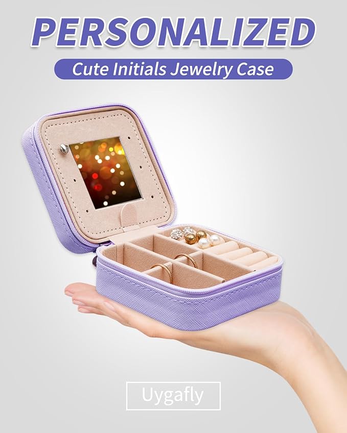 Personalized Jewelry Case for Women Girls - Fashion Mini Jewelry Boxes - Trendy Travel Jewelry Organizer with Initials Letter - Teen Gifts | Lavender,N