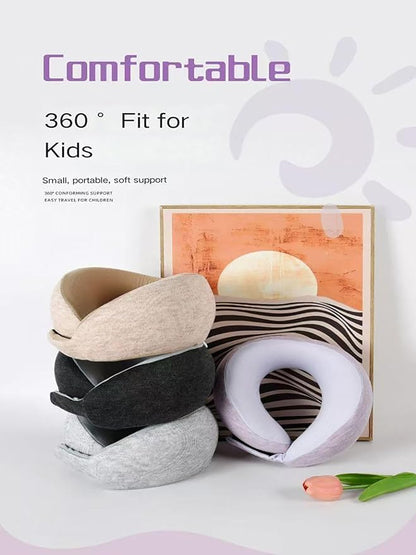 Travel U-Shaped Airplane Pillow,Kids Memory Foam Travel Neck Pillow, 360° Support, Foldable，Suitable for Commuting, Flying, Working, and Living at Home (Light Gray)