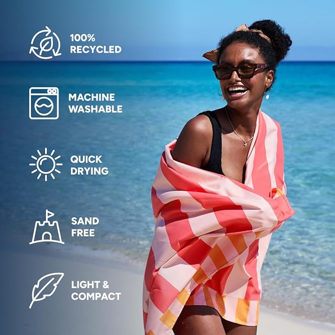 Dock & Bay Beach Towel - Quick Dry, Sand Free - Compact, Lightweight - 100% Recycled - Includes Bag - Raspberry Road - Extra Large (200x90cm, 78x35)