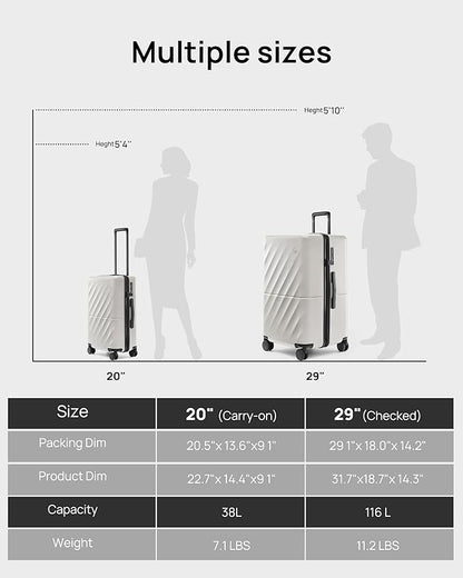 NINETYGO Luggage Sets 2 Piece, Carry On Luggage Airline Approved, Large Checked Trunk Luggage with Smooth Spinner Wheels, Hard Case PC Suitcase Sets, TSA Approved, 20in/29in (Pearl White, Hudson)