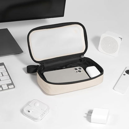 pack all Clear Electronic Organizer, TPU Cable Organizer Bag, Compact Cord Travel Organizer for Cables, Chargers, Phones, USB cords, SD Cards (Beige)