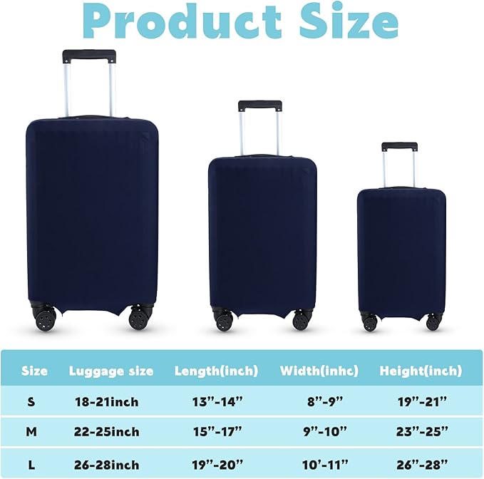 Kajaia 3 Pcs Luggage Cover Suitcase Protector Travel Suitcase Cover Anti Scratch Luggage Protector Washable Fits 18-28 Inch Luggage (Navy Blue)