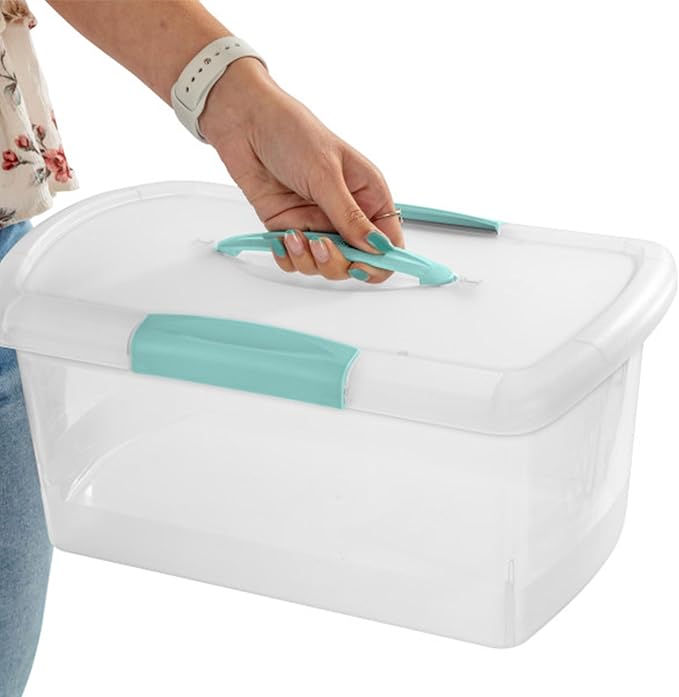 Sterilite Medium Nesting ShowOffs, Stackable Small Storage Bin with Latching Lid and Handle, Plastic Container to Organize Home, Clear, 12-Pack