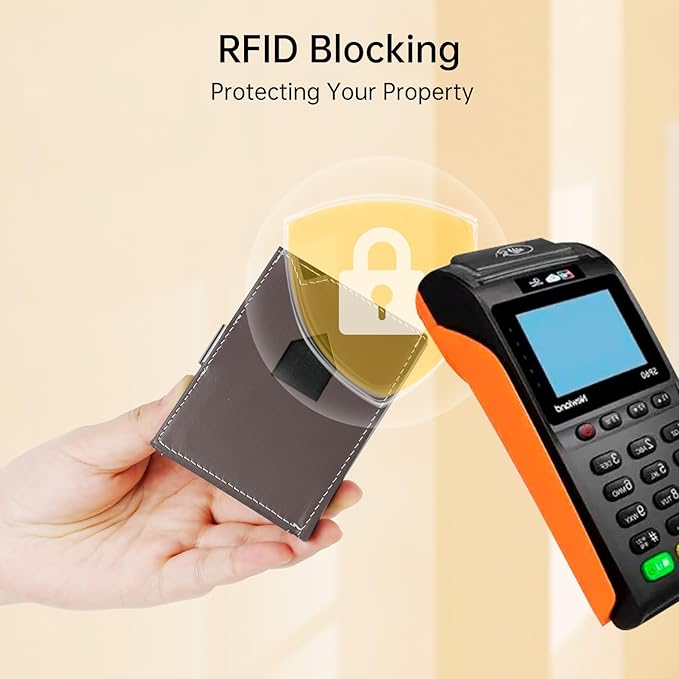 Men's Wallet, Genuine Leather RFID Blocking Slim Money Clip Wallet Minimalist Front Pocket Tri-Fold Money Clip Credit Card Holder with Present Box Dark Brown