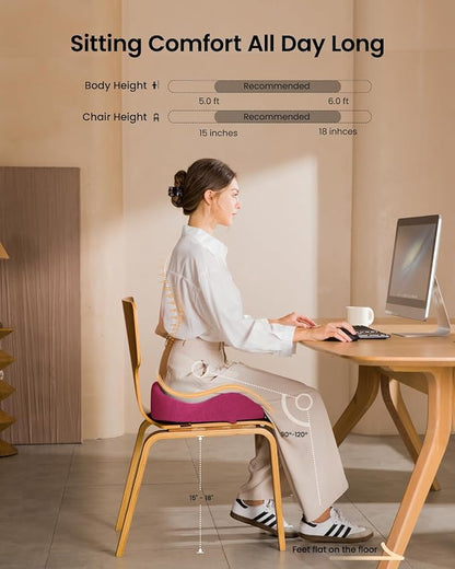 ProtoArc Seat Cushion, Office Chair Cushion for Sciatica, Coccyx Cushion, Ergonomic Memory Foam Seat Cushion for Car, Home, Pressure Relief Pad for Hip, Tailbone, All Day Comfort - Rose