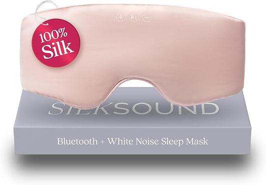 SilkSound 100% Mulberry Silk Bluetooth Sleep Mask, Skin-Friendly Sleeping Eyemask with Bluetooth Headphones, Sleep Gifts for Women, Silk Eye Mask Headband Headphones for Sleeping Side Speakers
