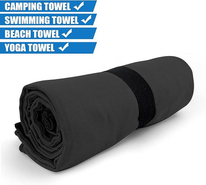 Camping Towel L Size Microfiber Quick Dry Lightweight Travel Body Swimming Pool Beach Towels (Black, 1 Pack L)