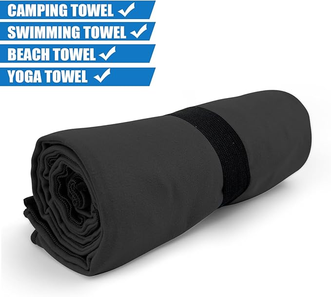 Camping Towel Microfiber Quick Dry Hiking Beach Swimming Pool Travel Body Towels(Black, 1 Pack XL)
