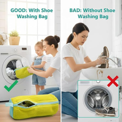 2 PCS Shoe Washing Machine Bag – XL 15" Durable Bags for Washer and Dryer with 2 Shoe Laundry Bags – Reusable Sneaker Bag, Shoes Wash Bag, Cleaning Kit 360° Protects Shoes from Damage