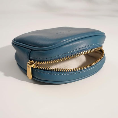 Leather Cosmetic Bag for Women Small Zipper Makeup Bag for Purse Waterproof Travel Makeup Organizer Charger Storage Pouch Color Blue