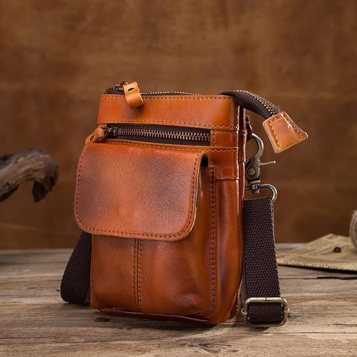 Versatile Cowhide Small Messenger Bag for Men Genuine Leather Waist Pack for Daily Use and Outdoor Activities