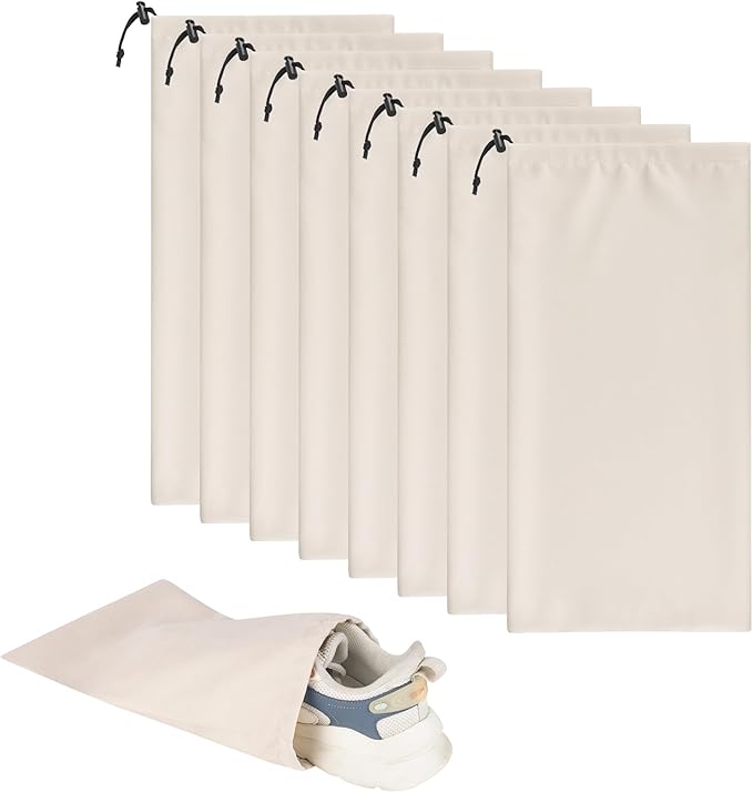 LAKE OF FIRE 8 Pcs Single Shoe Bags for Travel - 18"X9" Packing Shoe Travel Bags for Suitcase, Shoes (Beige)