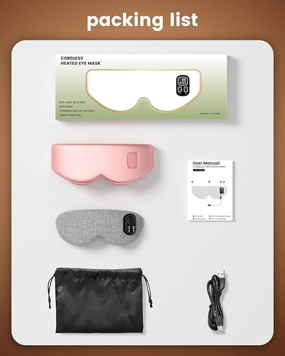 Heated Eye Mask - Cordless Eye Mask for Dry Eyes, Eye Relief, Improved Sleep, Timed Shutdown, 4 Temperature, Washable Eye Heating Pad for Travel, Christmas Gifts for Women Men - Pink