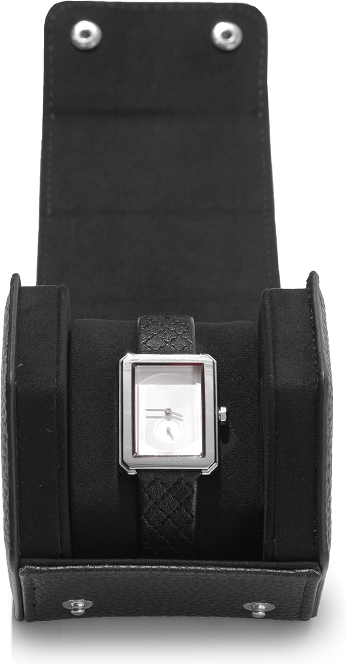 Oirlv Luxury Hexagonal Leather Watch Travel Case Single Watch Box for Men Portable Jewelry Storage Roll Organizer (1-Slot,Black)