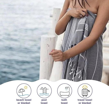 Turkish Beach Towels, Bulk Case of 12 | Oversized, Quick Dry, Sand Free | 100% Cotton, Large 38x71 Towels for Beach, Pool, Travel | Ultra-Soft, Compact, Absorbent | Gray