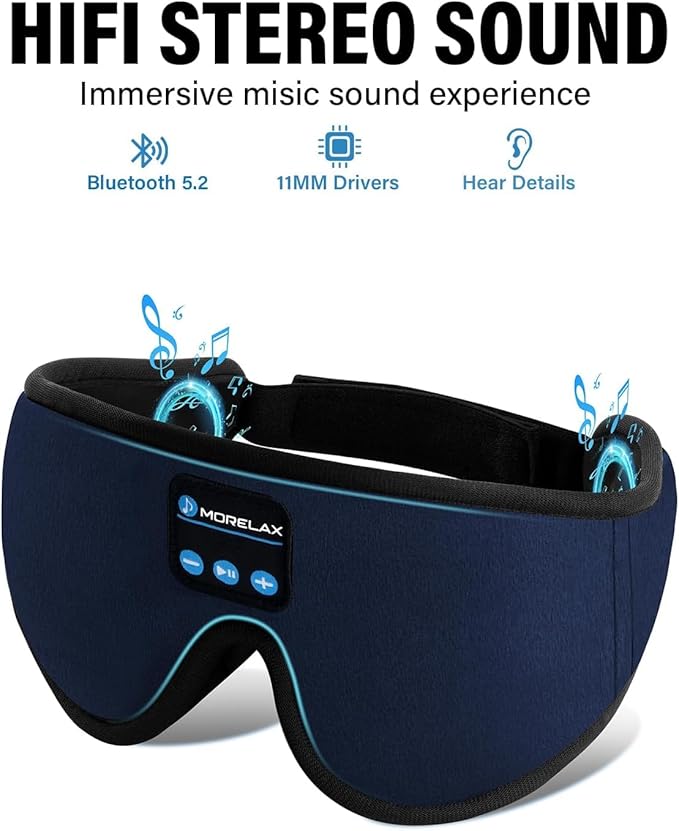 Sleep Mask with Bluetooth Headphones, 3D Sleep Mask Wireless Music Eye Mask for Sleeping Side/Back Sleepers Sleep Headphones Gift (Azure)