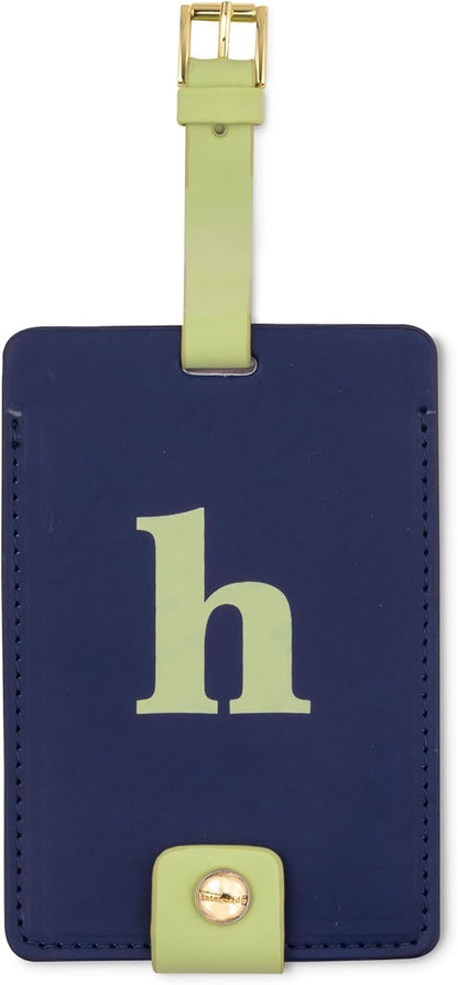 Kate Spade New York Leatherette Luggage Tag with Secure Strap, Colorful Suitcase Identifier for Travel, Monogram Bag Tag ID (H)