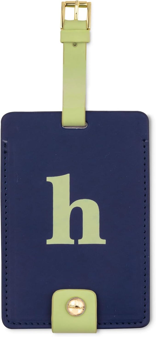 Kate Spade New York Leatherette Luggage Tag with Secure Strap, Colorful Suitcase Identifier for Travel, Monogram Bag Tag ID (H)