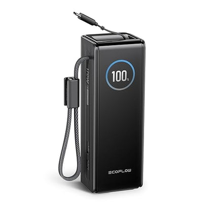 EF ECOFLOW Rapid Power Bank, 25,000mAh, 100W Built-in and Retractable Cables, 170W Portable Charger with Triple 100W USB-C Port, Compatible with iPhone 17/16/15/14, Samsung, Laptop and More, Black