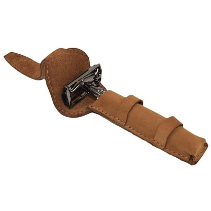 Hide & Drink, Leather Double Edge Safety Razor Protective Case, Shaving Travel Pouch, Handmade (Old Tobacco)