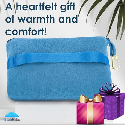 BlueHills Travel Blanket Pillow Compact Lightweight Pocket Size Airplane Traveling Essential Flight Trip Throw in Bag Portable Case Plane Accessory Teal Blue L03
