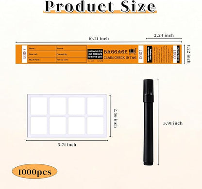 1000 Tags Luggage Tags for Suitcases | Hotels Baggage Claim Check for Bag with Transfer Tape & Serial Numbering, A Marker & Double-Sided Tape | Hotel Luggage Claim Bulk Ticket, Orange