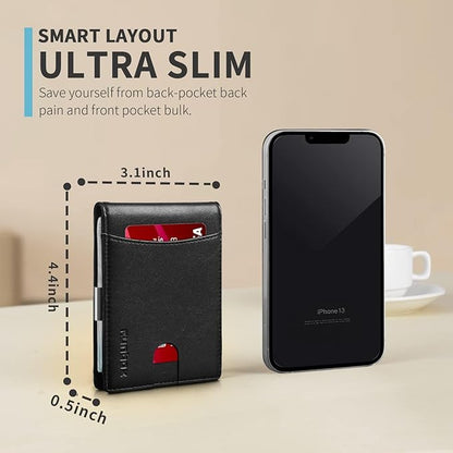 RUNBOX Money Clip Slim Wallets for Men RFID Blocking 11 Card Holder Minimalist Small Leather Bifold Men's Front Pocket Wallet Gift Box