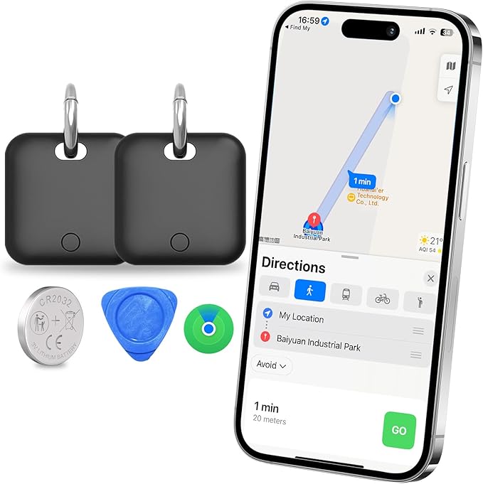 Tracker Tags-2 Pack(iOS Only) Compatible with Apple with 1 Battery,Replaceable Battery,Bluetooth Luggage Smart GPS Tag Works with Apple Find My APP,Item Finders for Dog/Key/Luggage