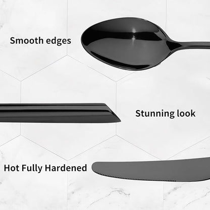 Alata Bailey Black 20-Piece Forged Stainless Steel Flatware Set Cutlery Set, Service for 4, Silver Finish, Dishwasher Safe