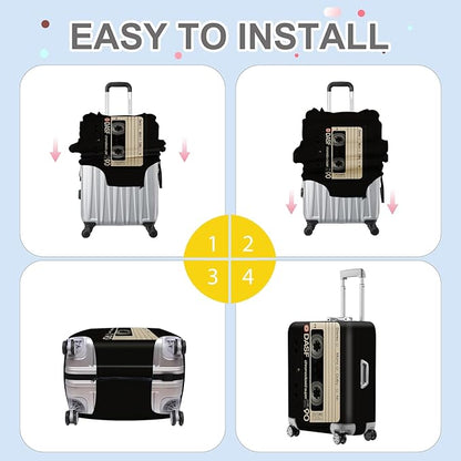 ANNA QUEEN Retro Cassette Tape Luggage Cover, Vintage Music Design Suitcase Protector, Washable Stretchable Travel Sleeve for 28-30 Inch Luggage