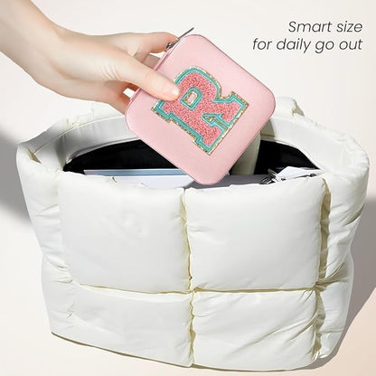 SANDJEST Personalized Jewelry Box, Pink Travel Jewelry Box with Initial R, Small Monogrammed Jewelry Case Organizer for Girls Women Teen Kids, Mini Travel Essentials Gifts for Birthday Christmas