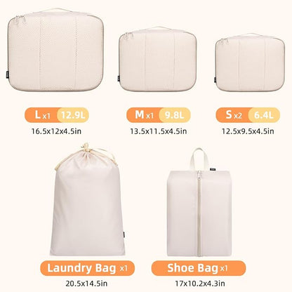 BAGAIL 6 Set Packing Cubes Luggage Packing Organizers for Travel Accessories-Beige