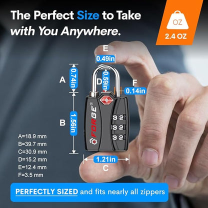 Forge TSA Approved Luggage Locks for School, Gym, Suitcase, Baggage, and Locker. Open Alert Indicator, Easy Read Dials, Alloy Body. Matte Black, 2-Pack.