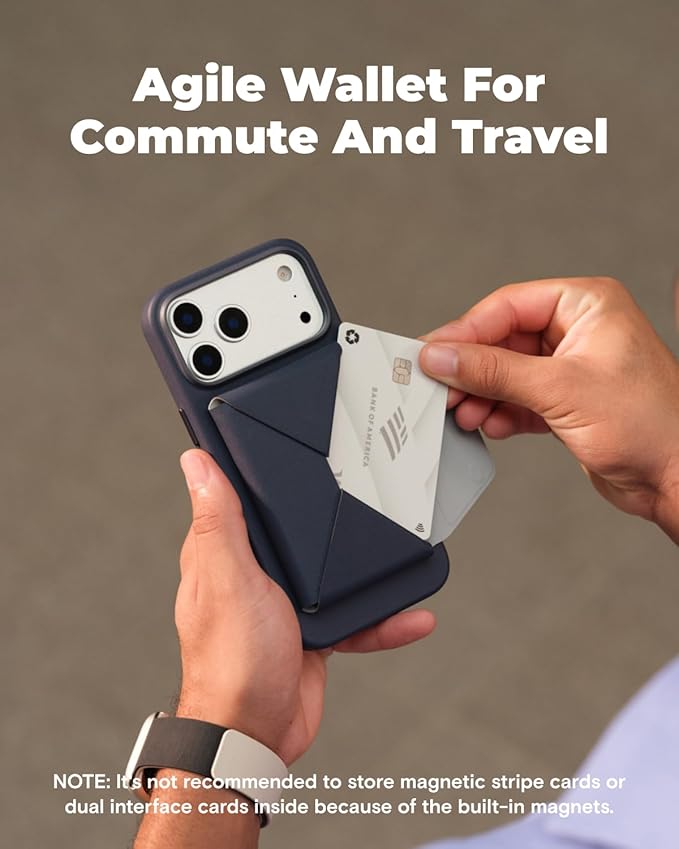 MOFT Magsafe Wallet, Slim Magnetic 8 - Card Holder, Snap Field Wallet with Pull to Access Design, RFID Blocking, MOVAS Veagn Leather Minimalist Travel Wallets for Men & Women, Navy Blue