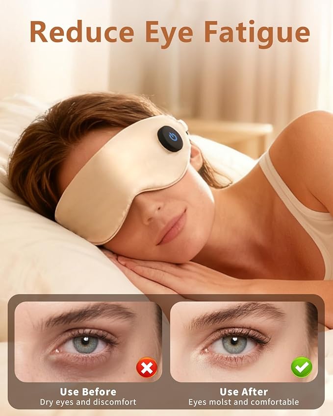 Heated Eye Mask for Dry Eyes & Stye Relief, 100% Mulberry Silk Sleep Mask with 3 Heat Levels & Auto-Off, Rechargeable & Washable Warm Eye Compress, Graphene Wireless Heating Pad for Travel