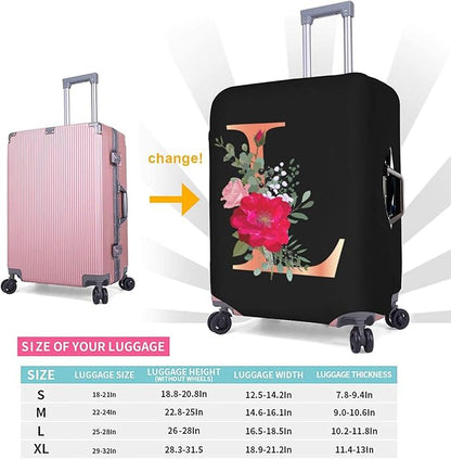 Floral Letter L Travel Luggage Cover Spandex Suitcase Protector Elastic Washable Stretch,Size M(Fit 22-24inch Suitcase)